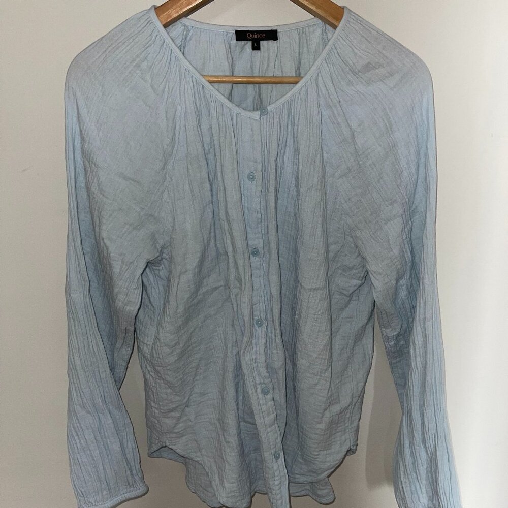 Quince Cotton Gauze Peasant Blouse in Large, Nantucket Blue